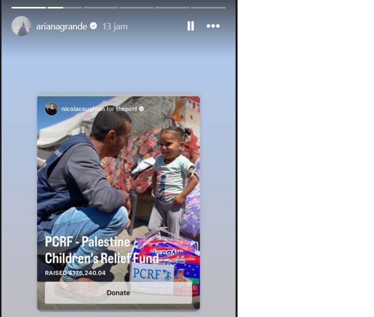 Ariana Grande Ajak Pengikut di Instagram Berdonasi untuk Palestina