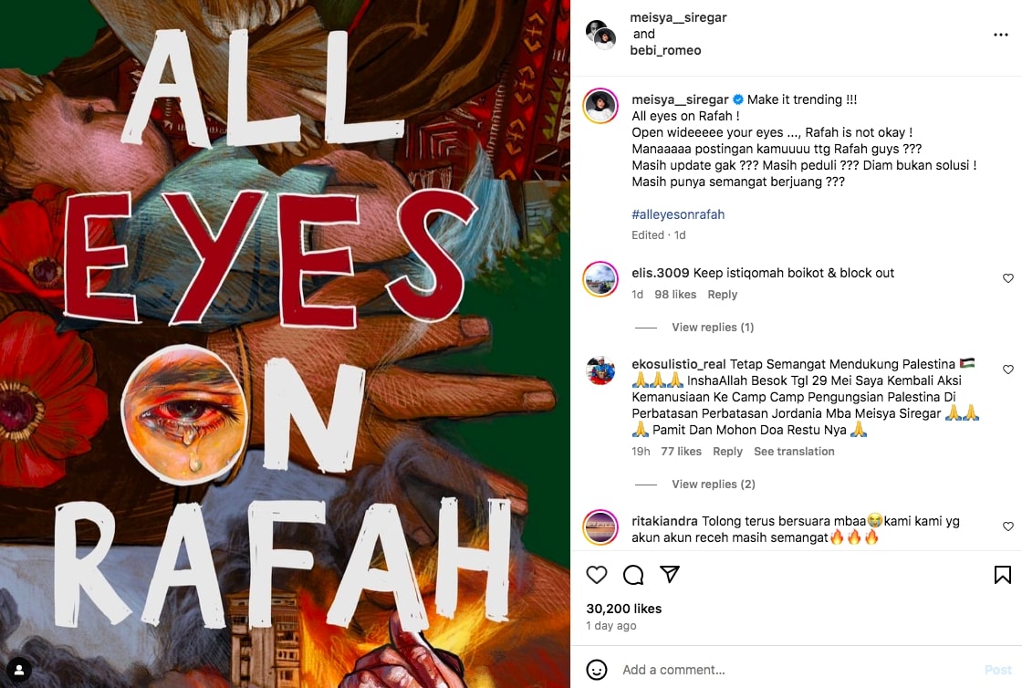 Raffi Ahmad hingga Jenna Ortega, Deretan Artis Ini Gaungkan <i>All Eyes on Rafah</i>