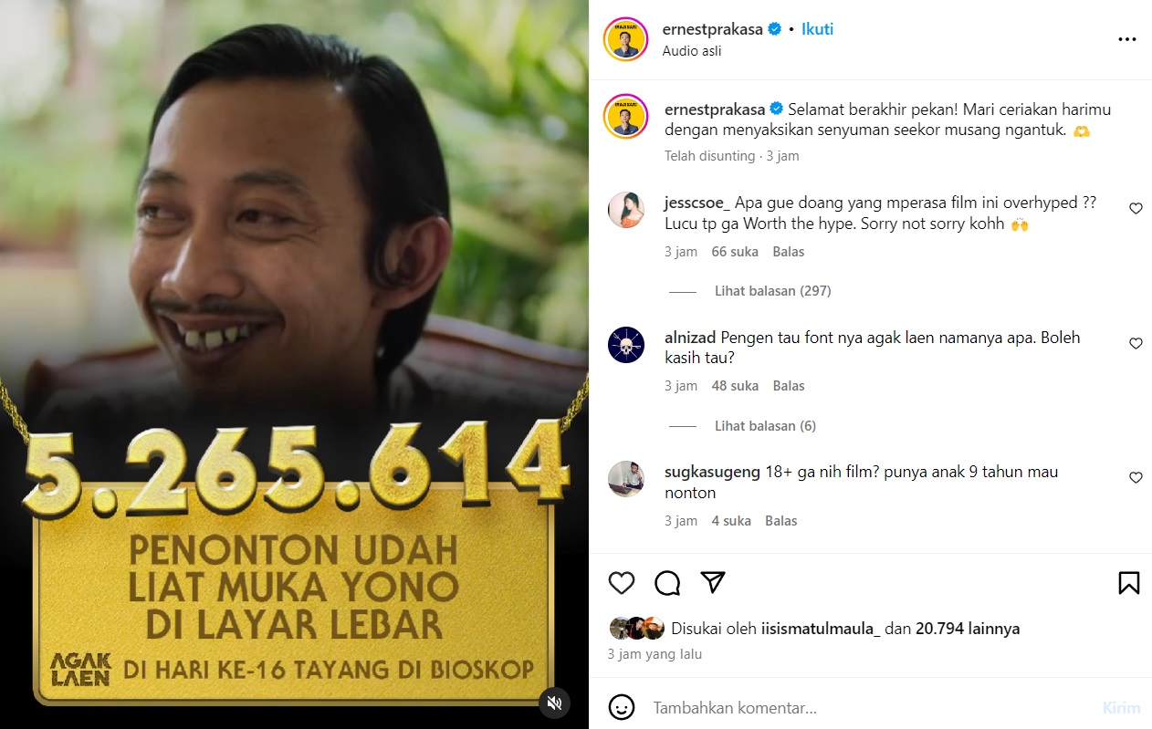Tembus 5,2 Juta Penonton, Agak Laen Jadi Film Terlaris di Tahun 2024