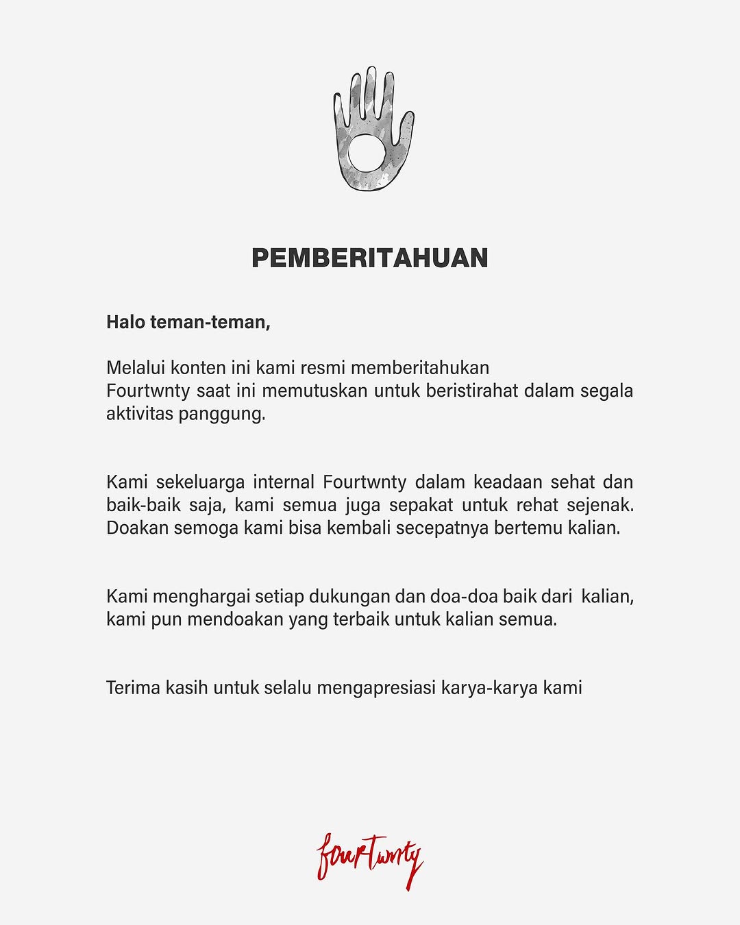 Fourtwnty Umumkan Rehat Sejenak dari Panggung Musik