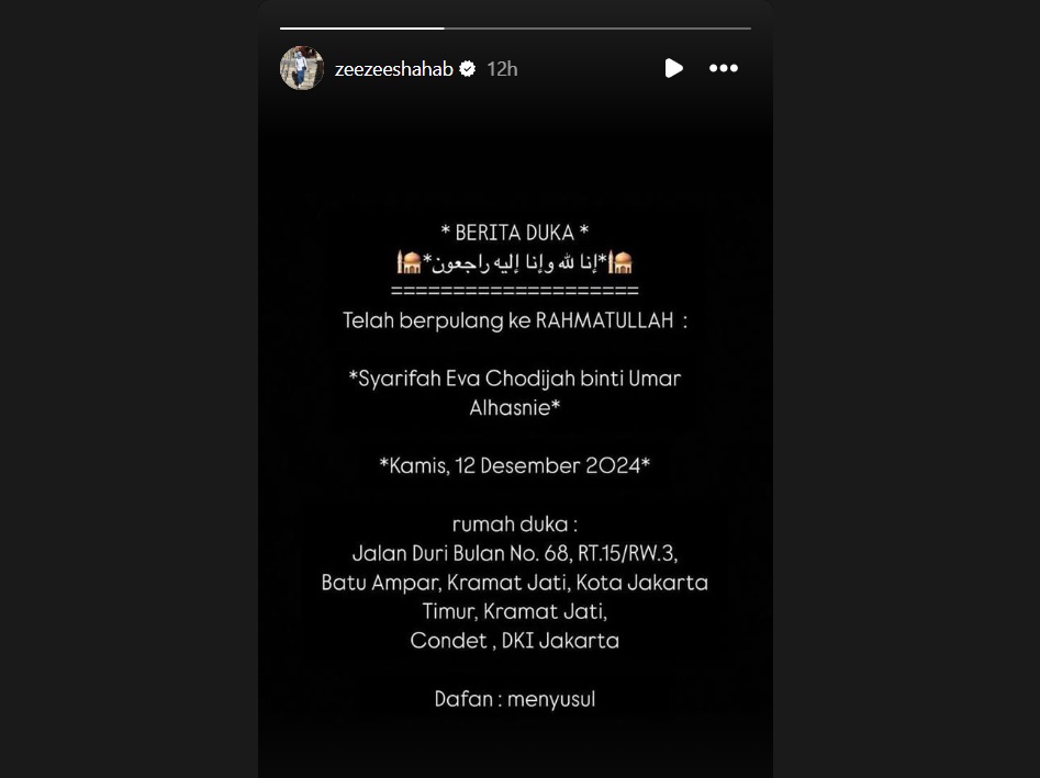Kabar Duka, Ibunda Zee Zee Shahab Meninggal Dunia