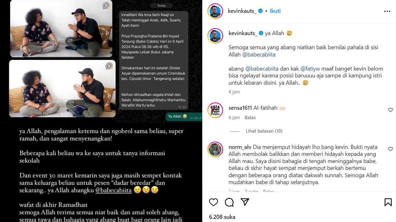Komedian Babe Cabita akan Dimakamkan di TPU Cirendeu usai Salat Ashar