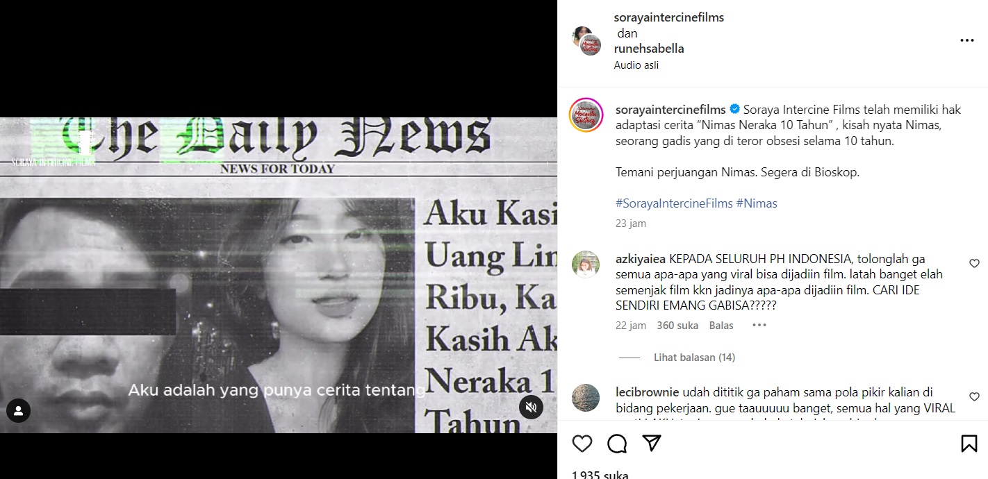 Kisah Viral Nimas Diteror Adi Selama 10 Tahun Bakal Difilmkan, Netizen: Keabisan Ide Kah?
