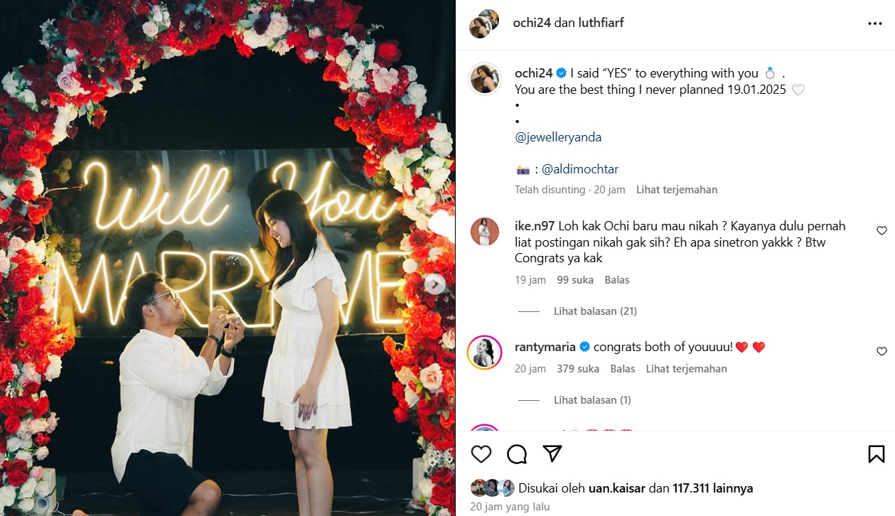 Selamat! Ochi Rosdiana Dilamar Luthfi Arif Adianto