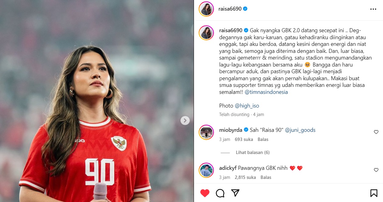 Nyanyi di GBK Usai Laga Indonesia vs Australia, Raisa Mengaku Bangga dan Haru