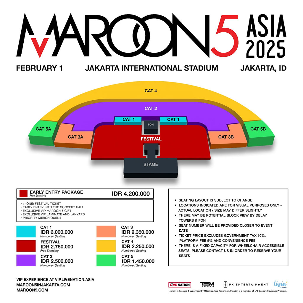 Maroon 5 akan Konser di Jakarta, Tiket Termahal Rp6 Juta!