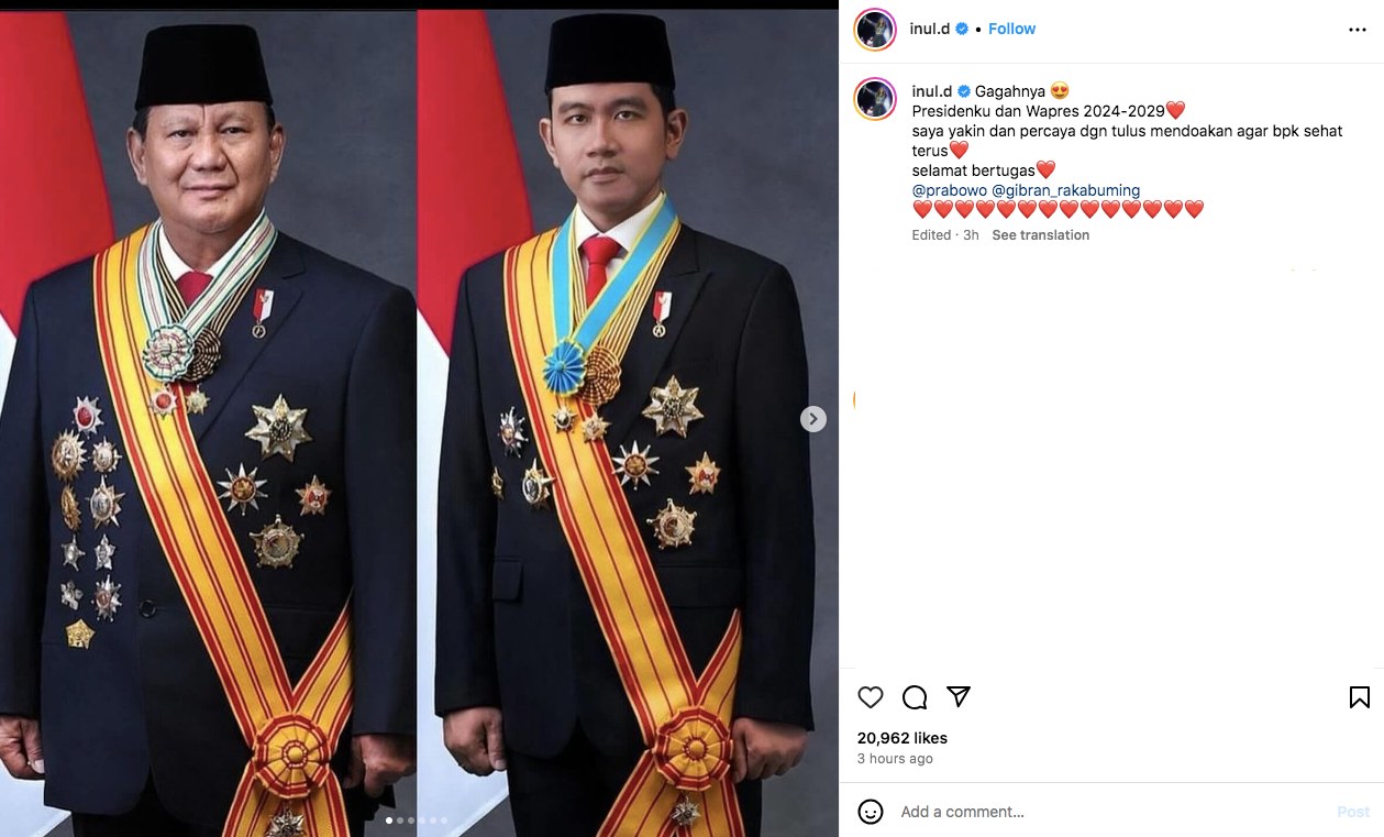 Artis Ramai-ramai Ucapkan Selamat atas Pelantikan Prabowo-Gibran
