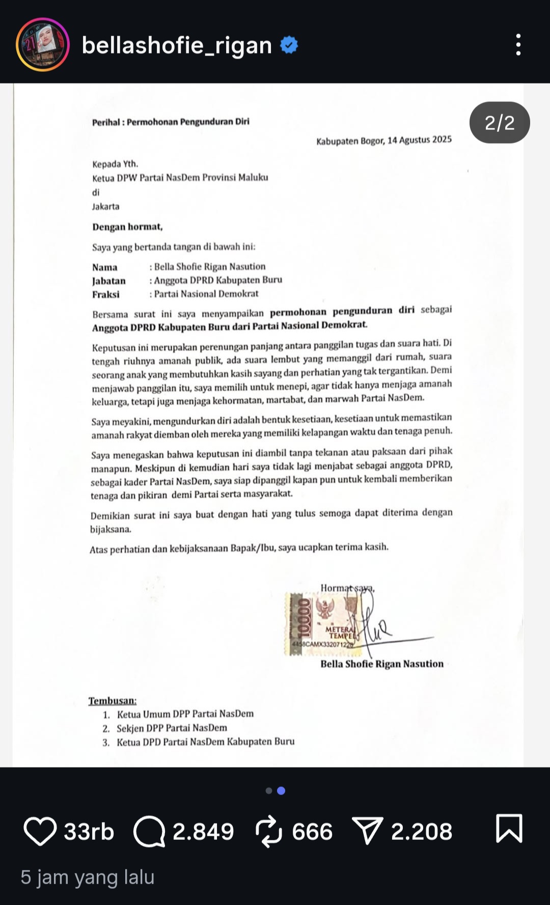 Artis Bella Shofie Mengundurkan Diri Sebagai Anggota DPRD Maluku