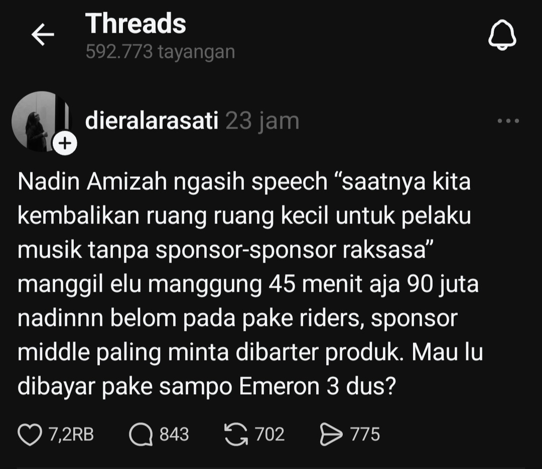 Nadin Amizah Bicara Konser Tanpa Sponsor Raksasa, Warganet: “Mau Dibayar Pake Shampo 3 Dus?