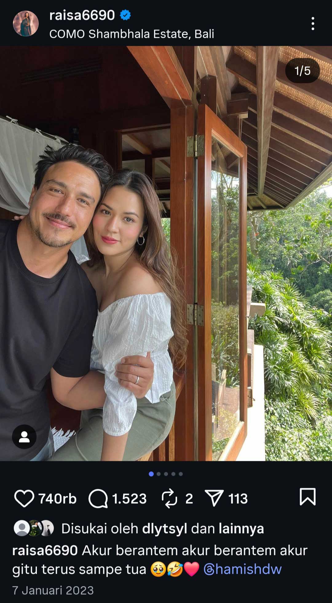 Raisa Sempat Unggah soal Akur-Berantem Terus Sampai Tua dengan Hamish Daud