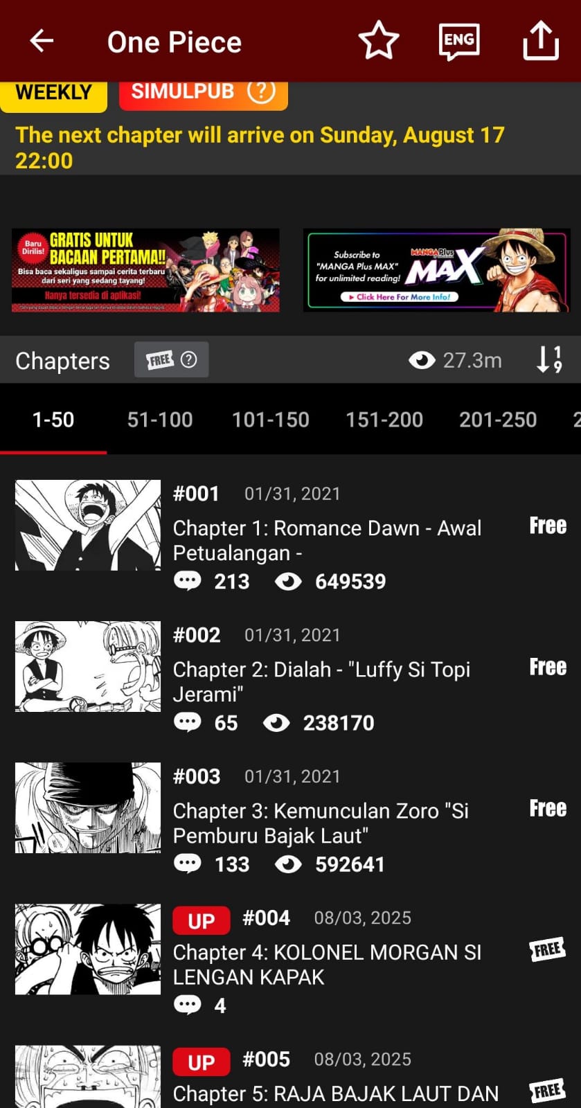 Asyik, MANGA Plus Hadirkan “First Read Free” untuk Indonesia, Bisa Baca Manga Gratis!