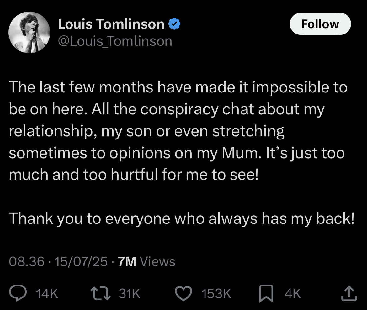 Nggak Kuat Komentar Pedas Netizen, Louis Tomlinson Tinggalkan X