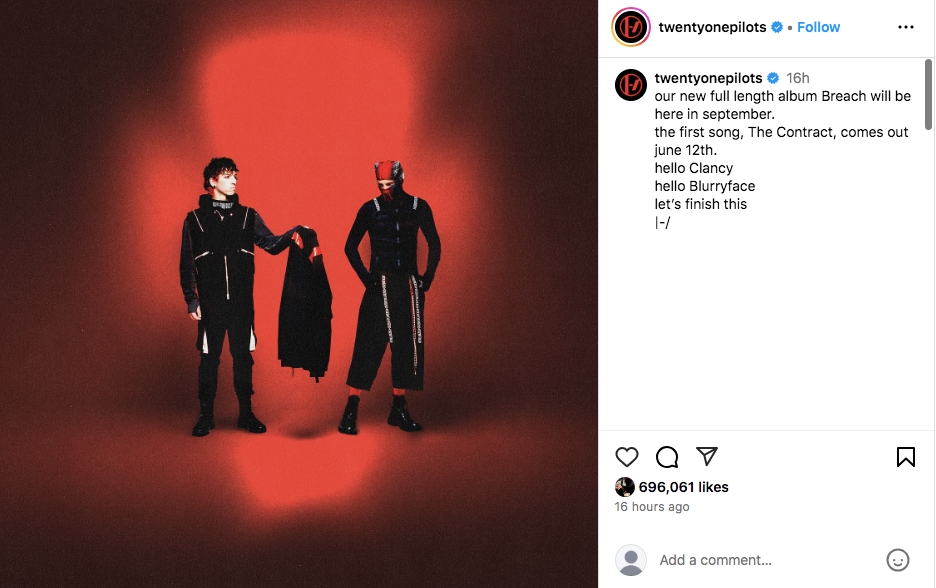 Twenty One Pilots Umumkan Rilis Album Baru Breach September Mendatang