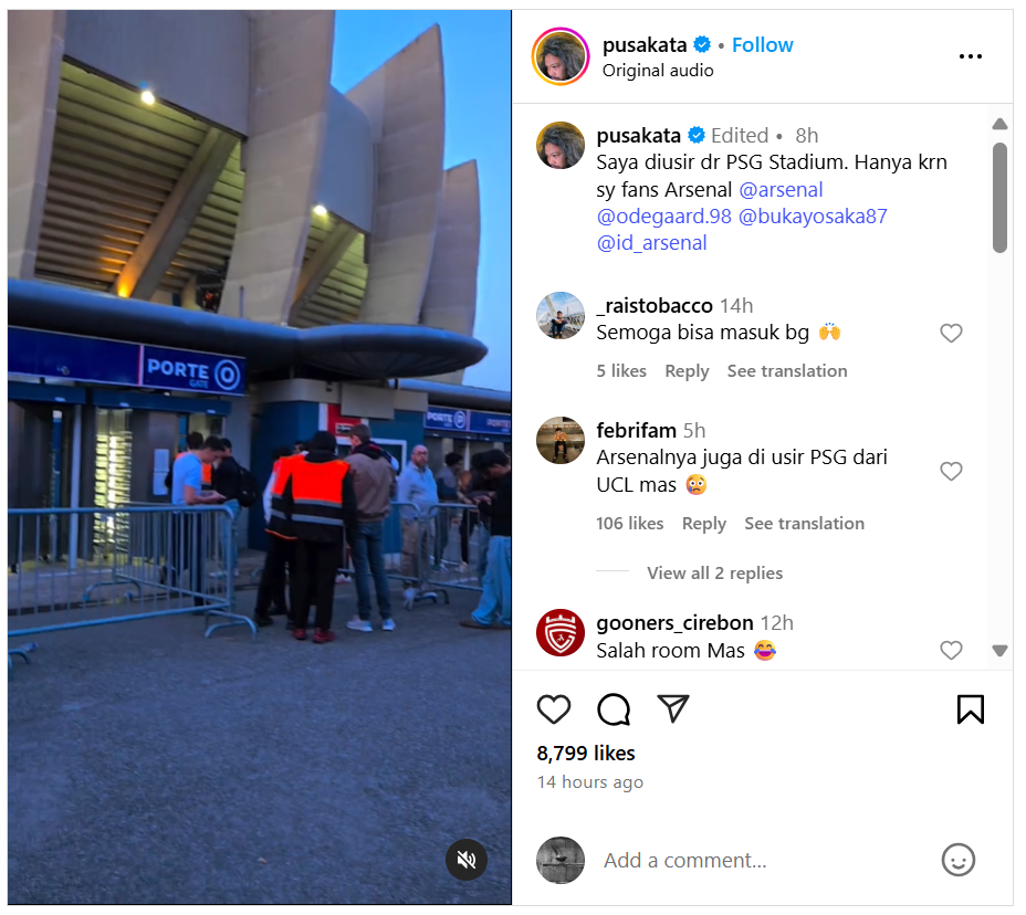 Is Pusakata Diusir Petugas Stadion saat Nonton PSG vs Arsenal, Ada Apa?