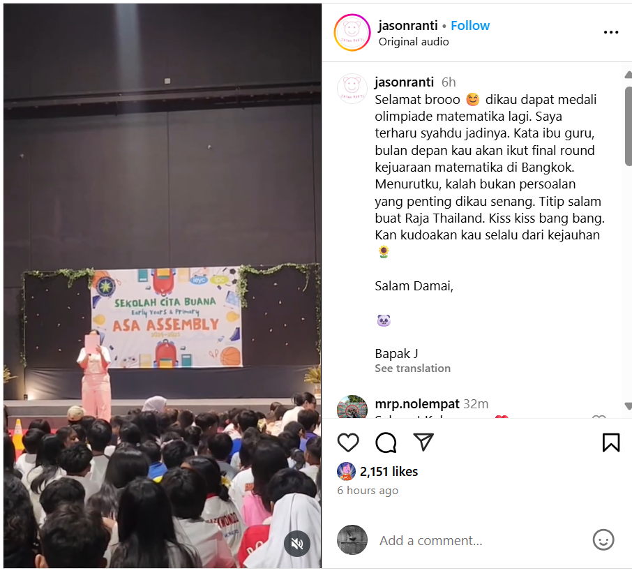 Putra Jason Ranti Ikuti Ajang Kompetisi Matematika Bergengsi Dunia di Thailand