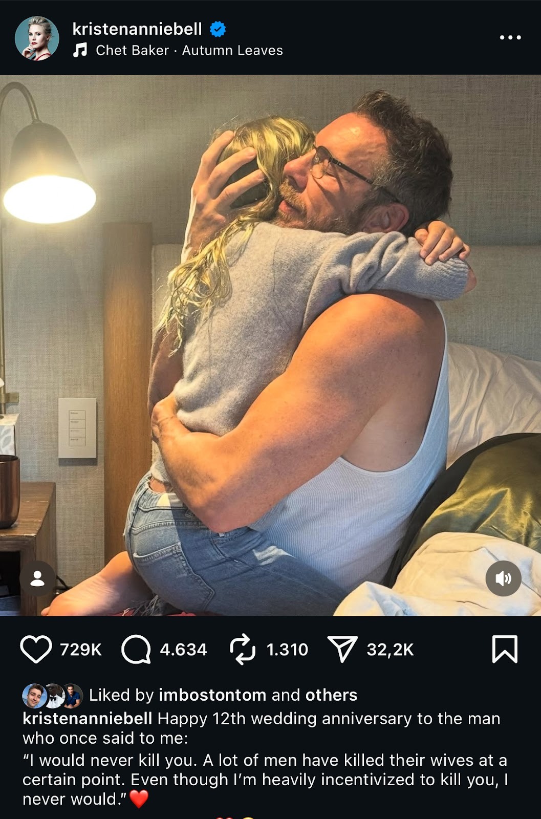 Dianggap Tidak Peka, Unggahan Foto Anniversary Kristen Bell dan Dax Shepard Tuai Kritik