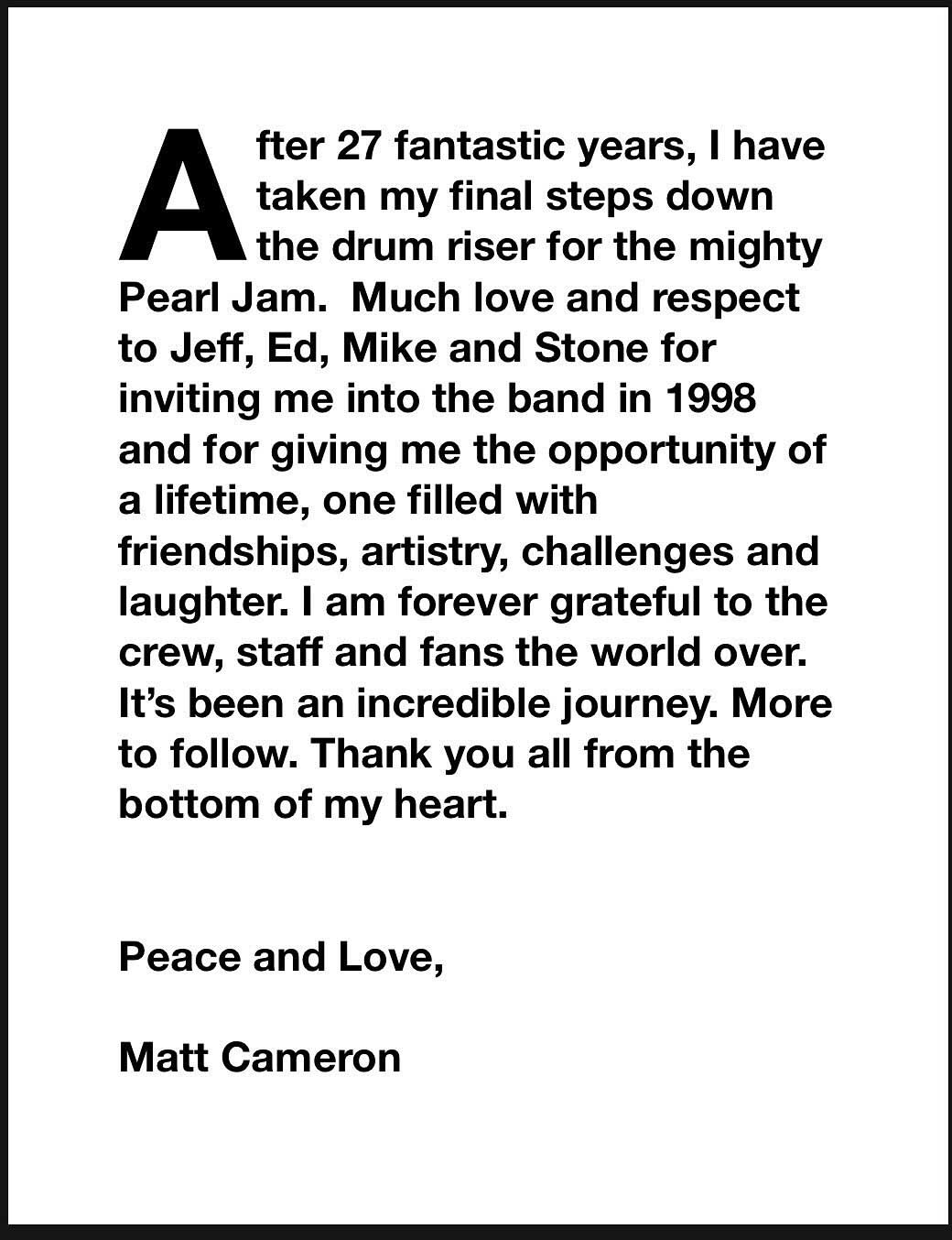 Setelah 27 Tahun, Drummer Matt Cameron Hengkang dari Pearl Jam
