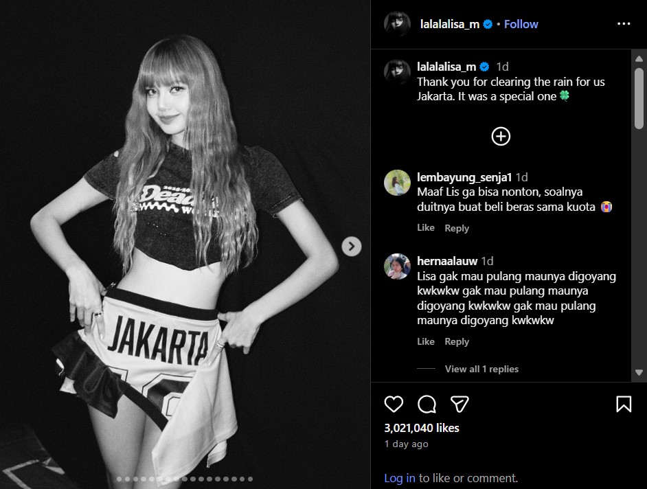 Lisa BLACKPINK Kenang Momen Konser di Jakarta 2025, Banjir Komentar Artis Indonesia