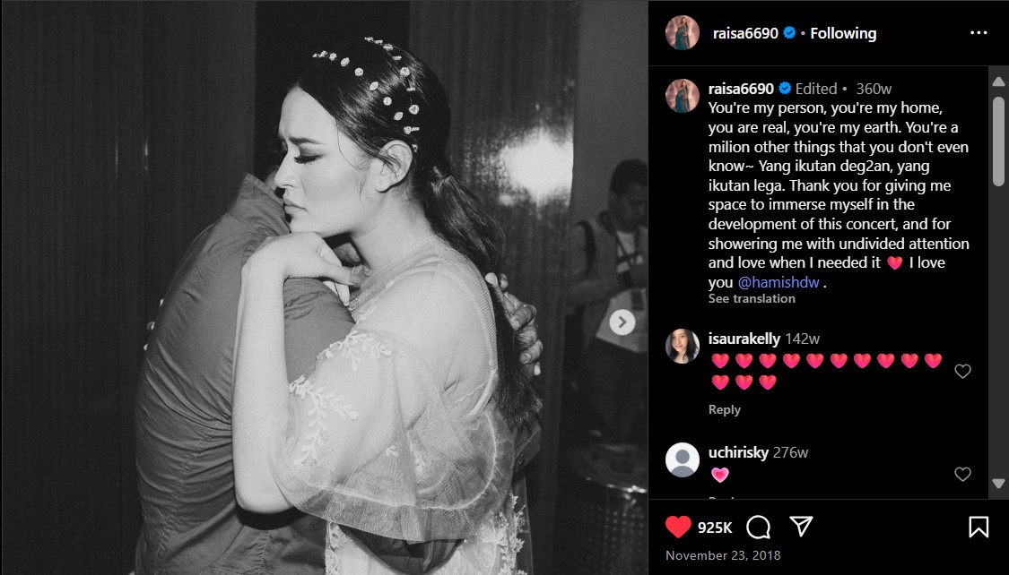 Lirik dan Makna Lagu Love You Longer Raisa, Ungkapan Cinta Tulus untuk Hamish Daud