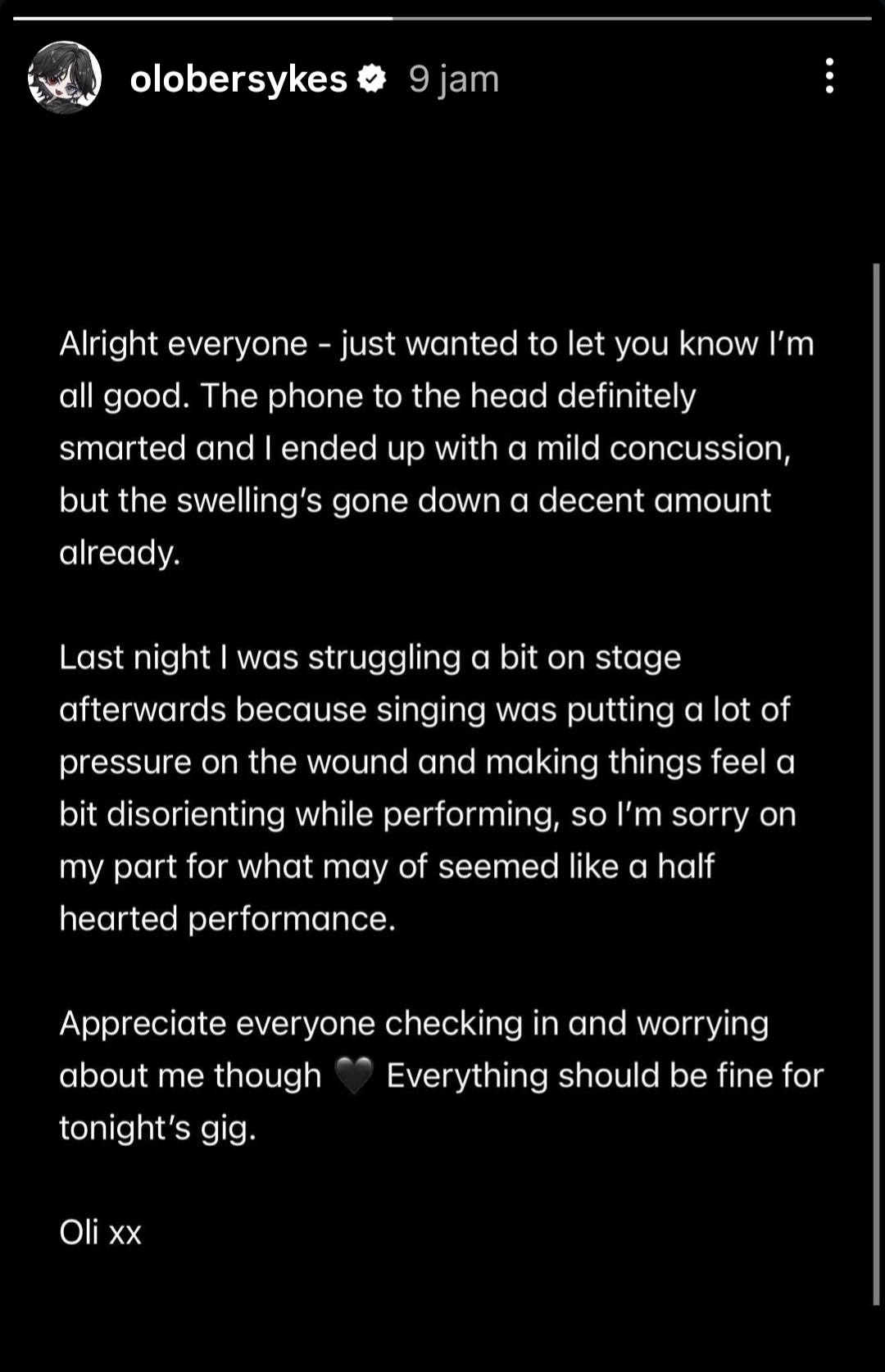 Vokalis Bring Me The Horizon Gegar Otak karena Ditimpuk Ponsel oleh Penggemar