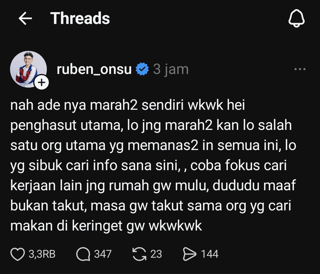 Konflik Ruben Onsu-Sarwendah Memanas, Saling Sindir di Threads