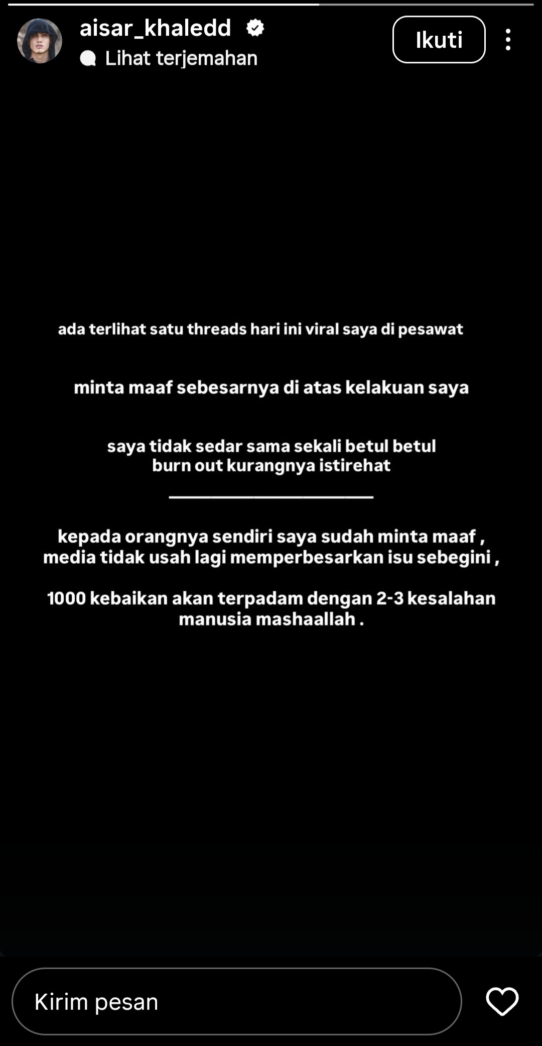 Aisar Khaled Minta Maaf Usai Viral Ganggu Penumpang di Pesawat