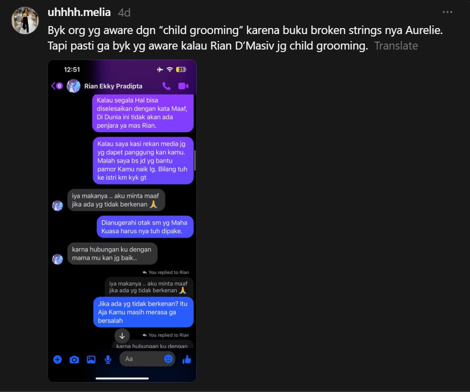 Viral! Rian dMasiv Dituduh Lakukan Pelecehan, Ada Bukti Chat