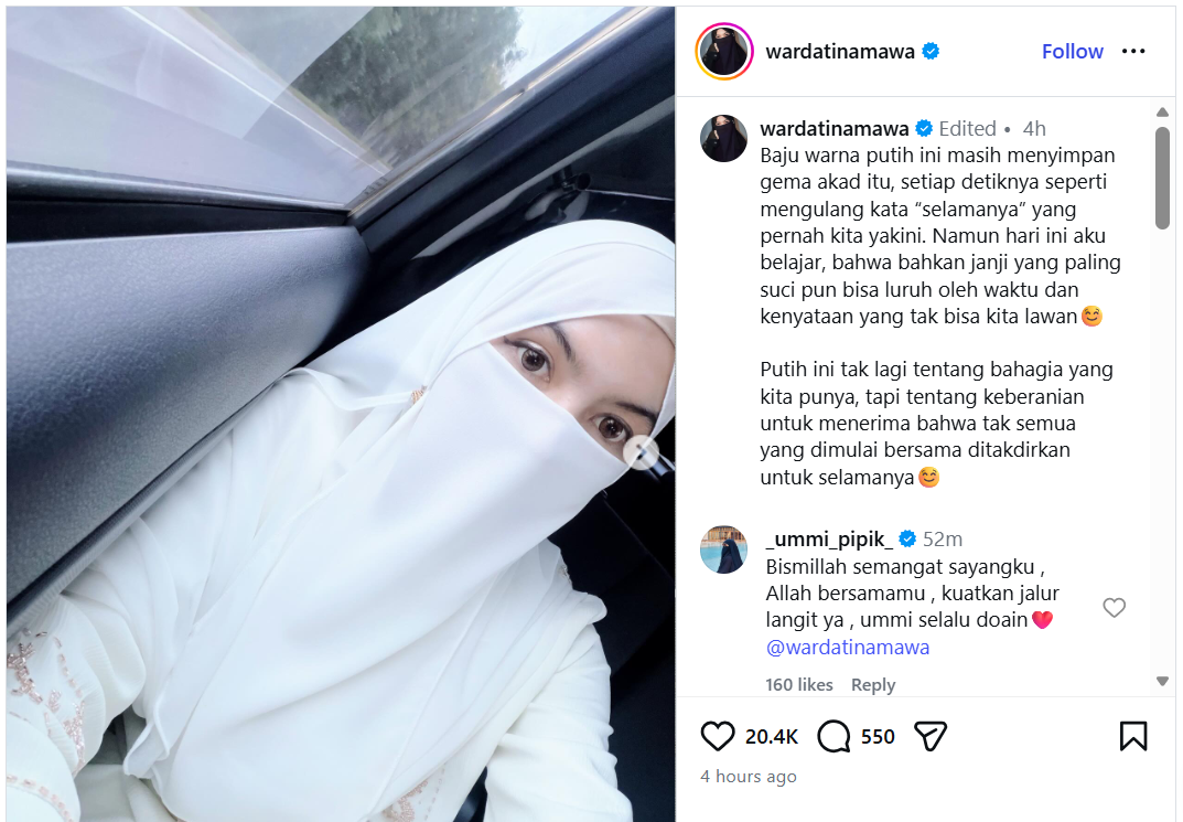 Wardatina Mawa Pakai Baju Akad Nikah saat Sidang Cerai Insanul Fahmi