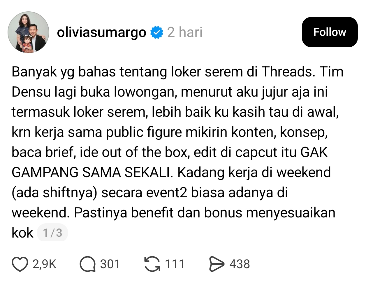 Istri Denny Sumargo Buka Lowongan Seram, Berani Lamar?