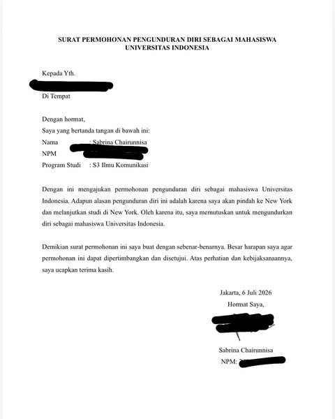 Alasan Sabrina Chairunnisa Mundur Sebagai Mahasiswa S3 UI
