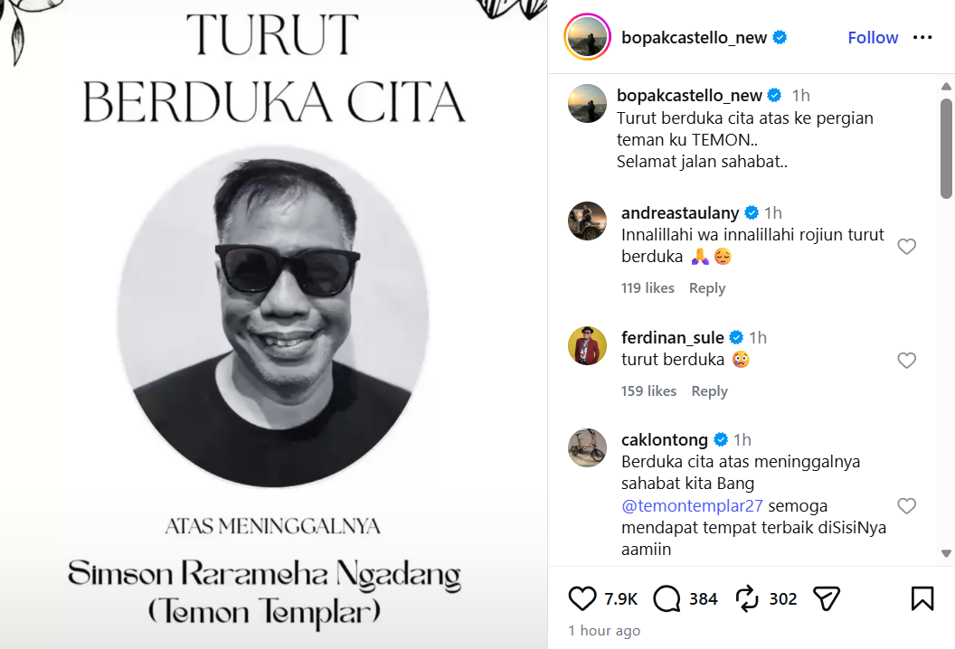 Komedian Temon Meninggal Dunia, Abdel Achrian dan Rekan Artis Berduka