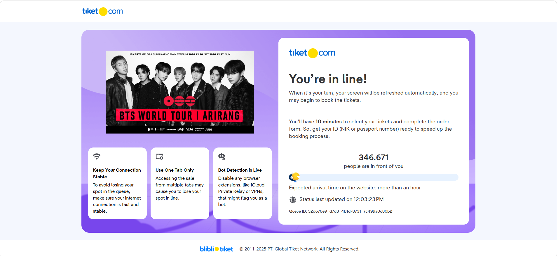 Tiket VIP Konser BTS Jakarta 2026 Sold Out, Antrean War Tembus 500 Ribu