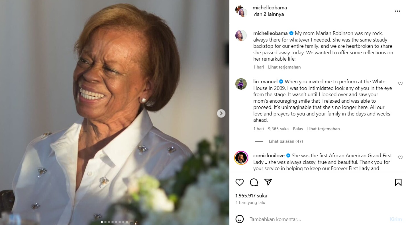 Marian Robinson, Ibu dari Michelle Obama Meninggal Dunia di Usia 86 Tahun