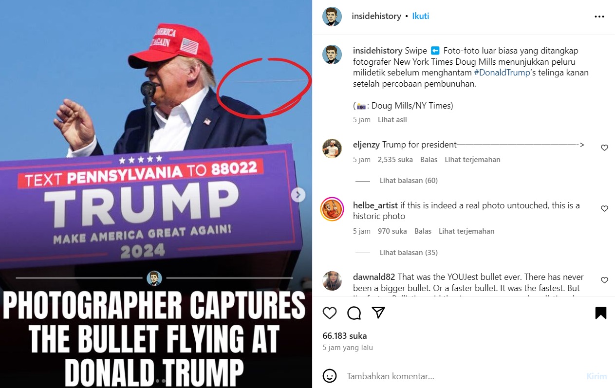 Viral Peluru yang Tembak Donald Trump Tertangkap Kamera Fotografer