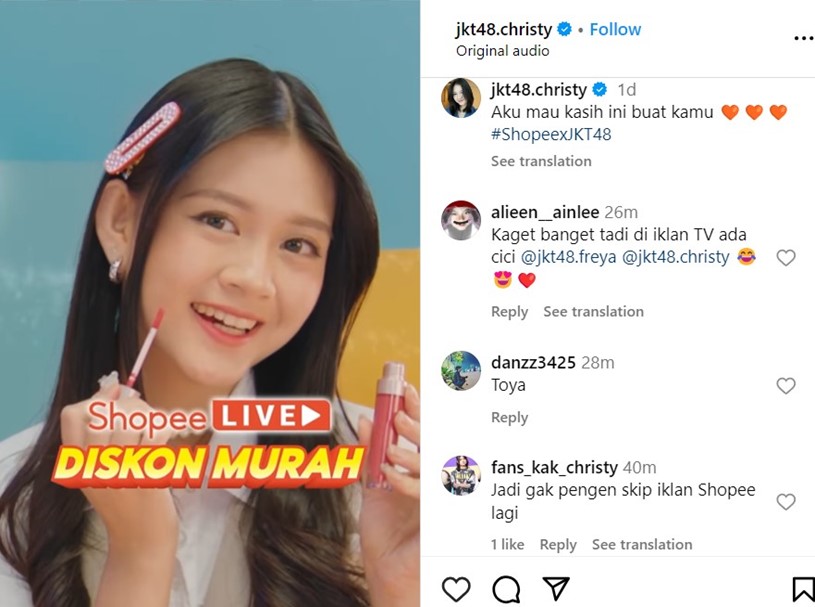 4 Member Cantik JKT48 Jadi Bintang Iklan Shopee 11.11 Big Sale, Ini Profil Mereka