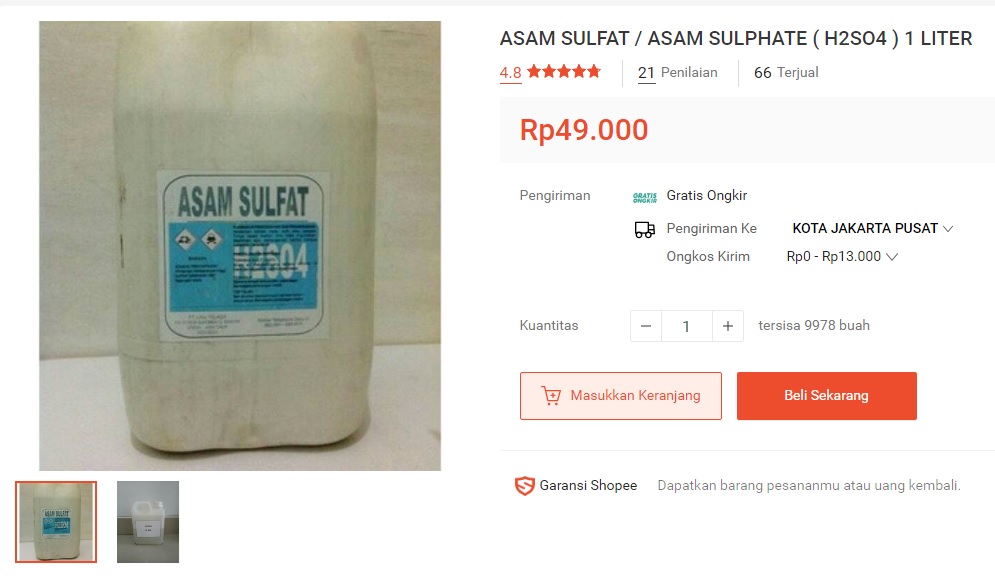 Asam Sulfat Dijual Bebas di <i>Marketplace</i>, Segini Harganya