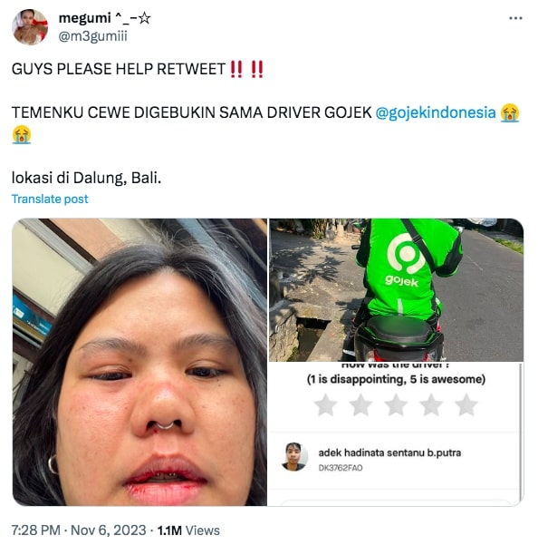 Viral! Driver Ojol Pukuli Penumpang Wanita Karena Kesal Tak Jawab saat Diajak Ngobrol