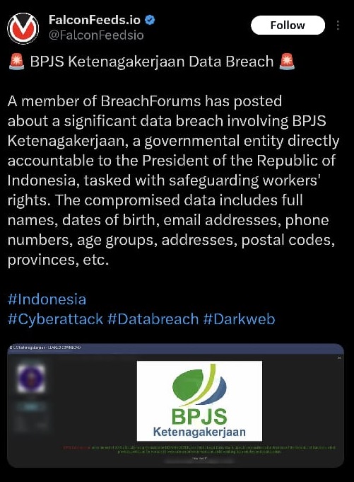 Belum Beres PDN, Kini Viral Hacker Jual Data BPJS Ketenagakerjaan, Netizen: Bang Udah Bang