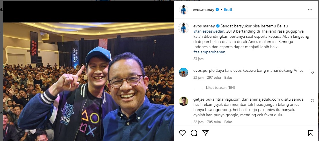 EVOS Manay Bagikan Pengalamannya Bisa Tanya Langsung ke Anies Soal Esports