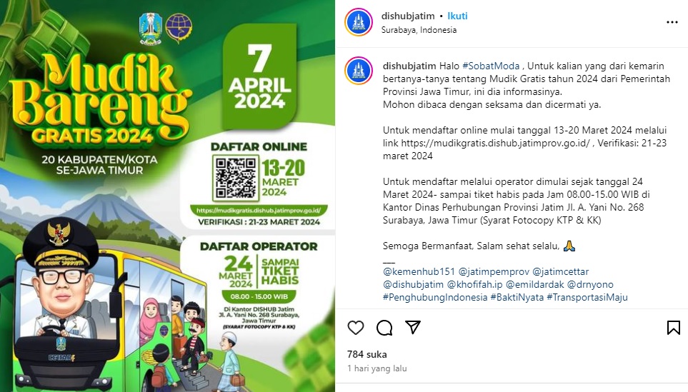 Cara Daftar Mudik Gratis Dishub Jatim 2024: Jadwal dan Syaratnya