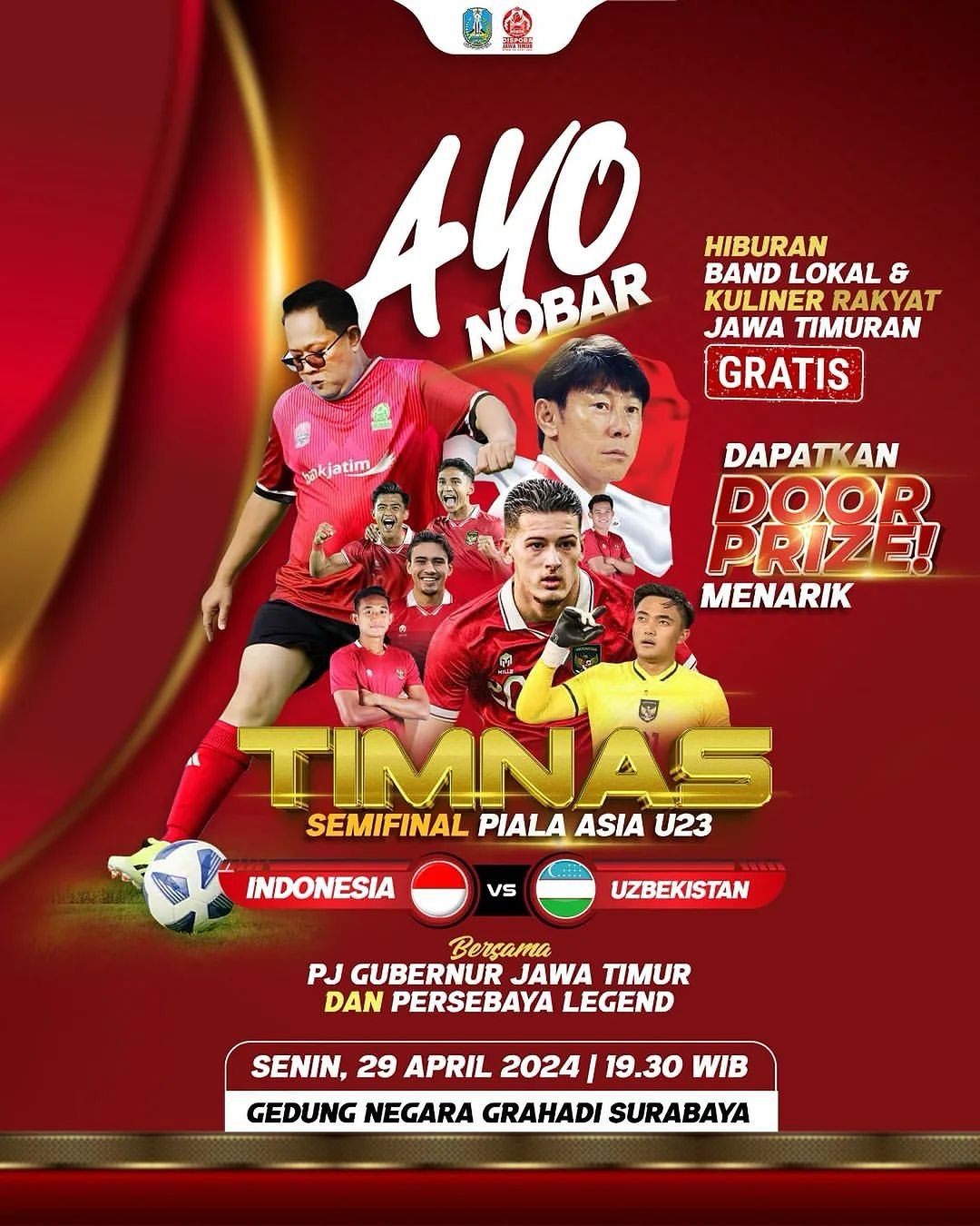 Info Lokasi Nobar Timnas Indonesia vs Uzbekistan Piala Asia U-23 di Surabaya