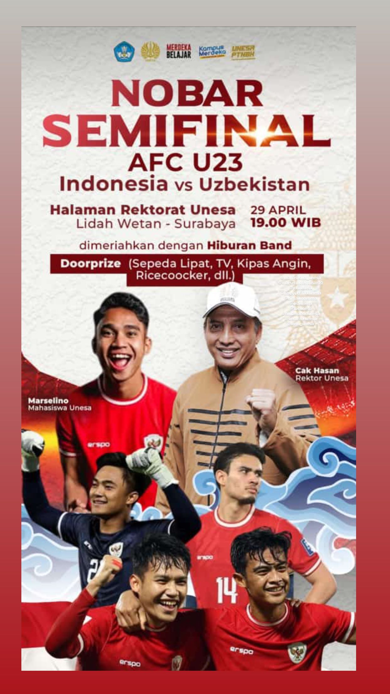 Info Lokasi Nobar Timnas Indonesia vs Uzbekistan Piala Asia U-23 di Surabaya