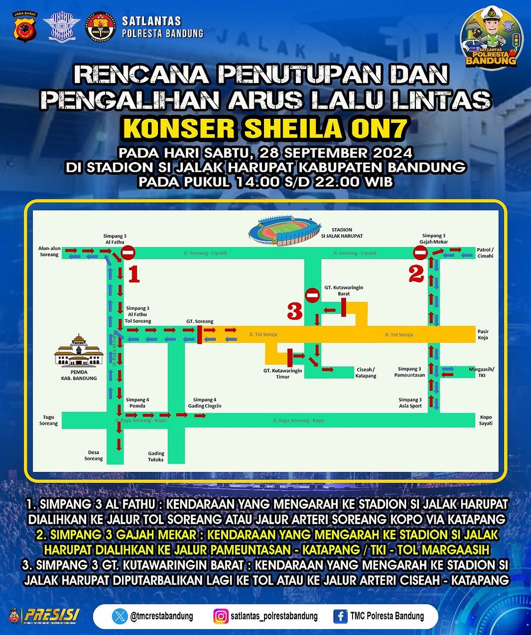 Begini Rekayasa Lalin di Sekitar Stadion Si Jalak Harupat saat Konser Sheila On 7 Malam Ini