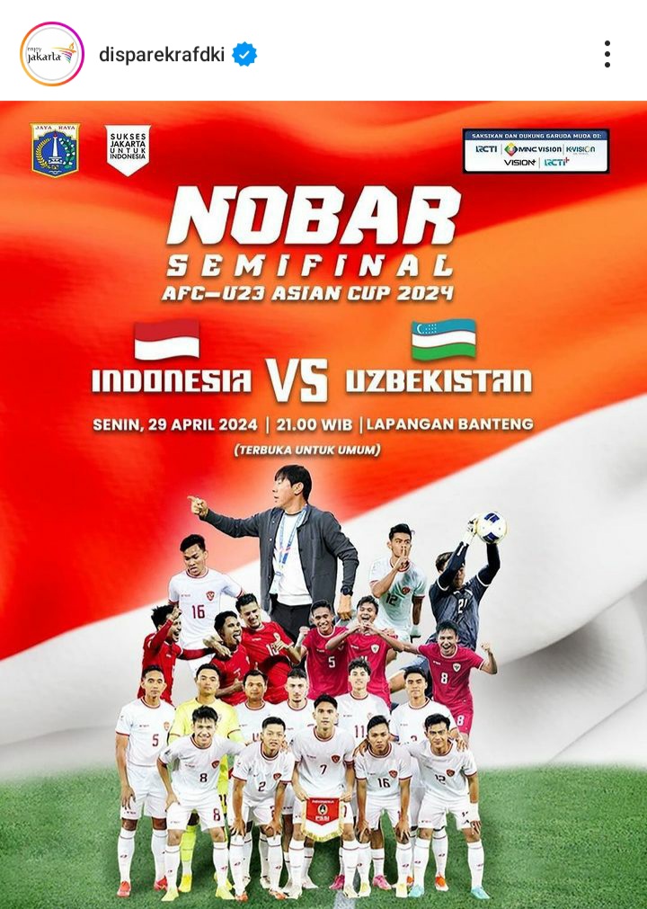 Daftar Lokasi Nobar Timnas Indonesia vs Uzbekistan di Jakarta