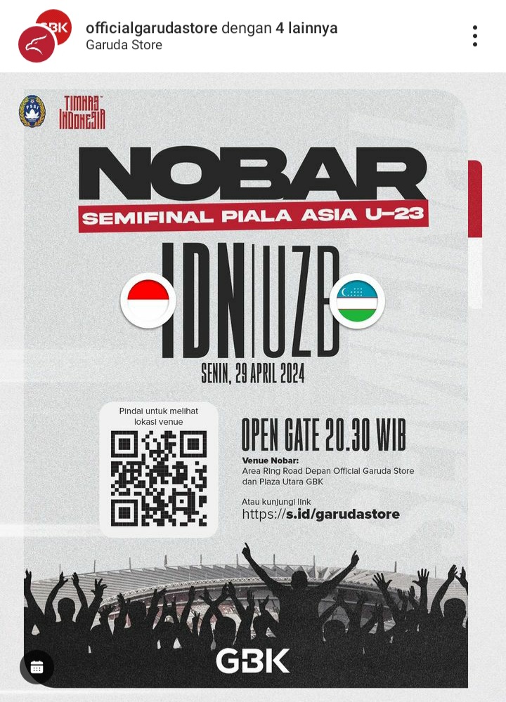 Daftar Lokasi Nobar Timnas Indonesia vs Uzbekistan di Jakarta
