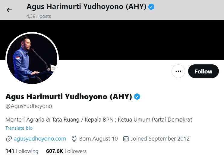 Gercep! AHY Langsung Ganti Bio Medsos usai Dilantik Jadi Menteri ATR/BPN