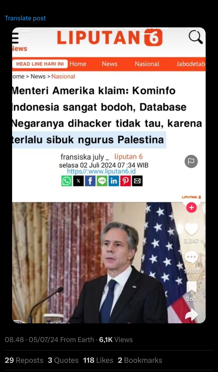 Cek Fakta: Menteri AS Sebut Kominfo Bodoh usai Database Negara Diretas, Ini Faktanya