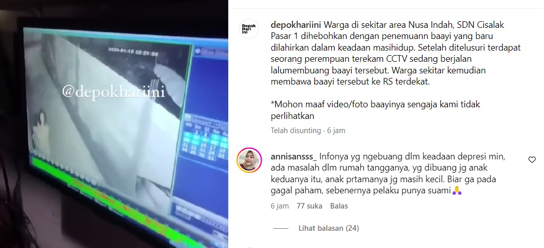 Wanita di Depok Tega Membuang Bayi Baru Lahir ke Selokan