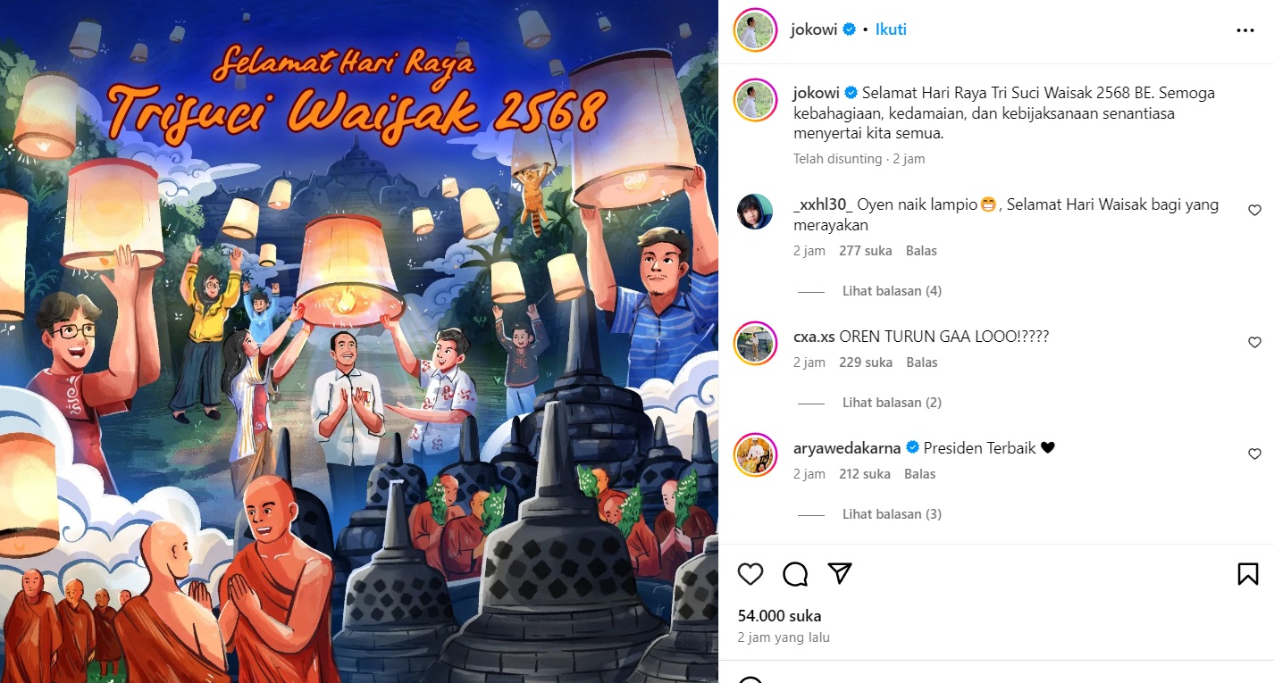 Ucapkan Selamat Hari Raya Waisak, Jokowi Doakan Kebahagiaan dan Kedamaian