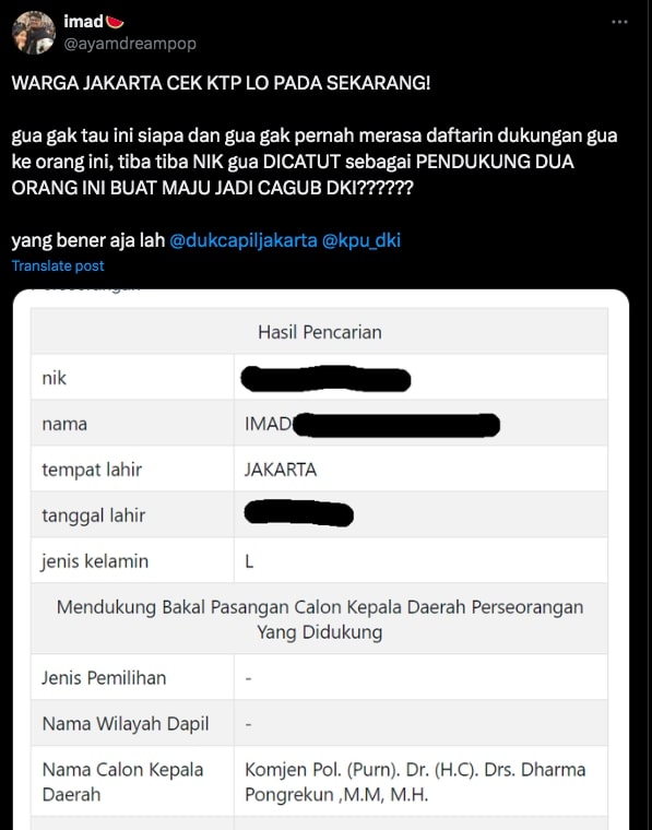 Kacau! Warganet Ngamuk KTP Dicatut Dukung Dharma Pongrekun di Pilgub Jakarta